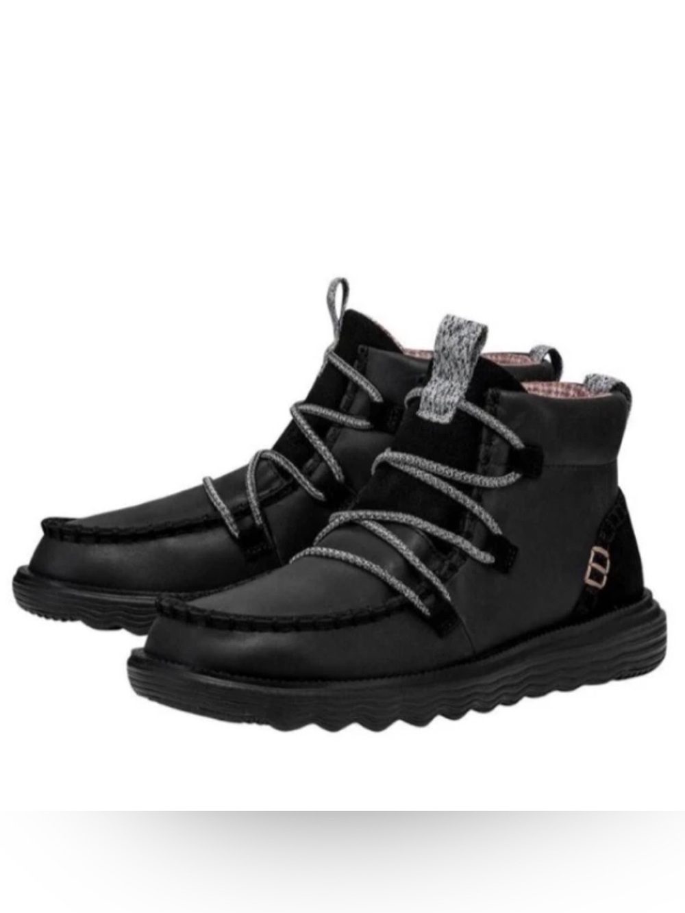 HEY DUDE Reyes Boot Bootie Leather Black/Black Women's Size 9